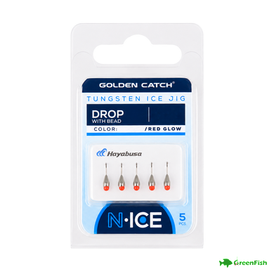 Мормышка вольфрамовая GC N-Ice Капля с бусиной 3.0мм 0.45г Black Nickel/Glow (5шт)