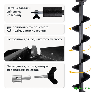 Шнек льодобура GC N-Ice Long 150мм (під шуруповерт) 2 голови
