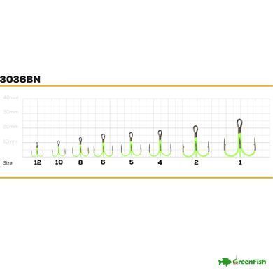 Гачок потрійний GC Treble 3036BN UV Green №1 (15шт) (технічна упаковка)