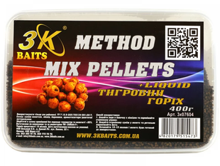 Пеллетс 3kbaits Method/Stick Mix Тигровый орех 400 г + 50ml Ликвид