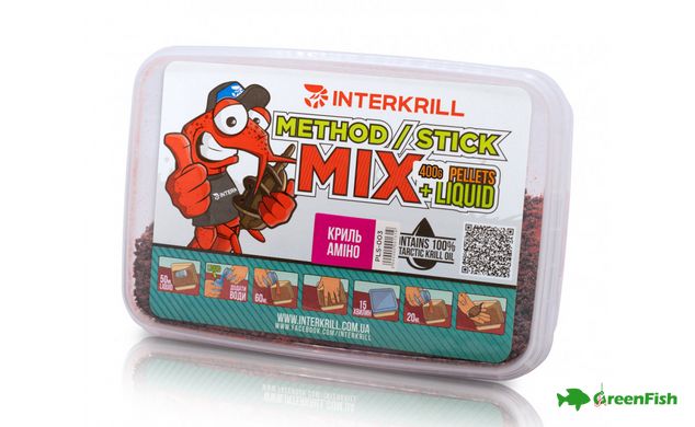 Пеллетс Interkrill Method/Stick Mix 100% Криль-Амино 400 г + 50ml Ликвид