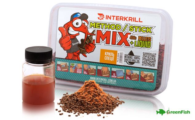 Пеллетс Interkrill Method/Stick Mix 100% Криль-Спеції 400 г + 50ml Ликвид