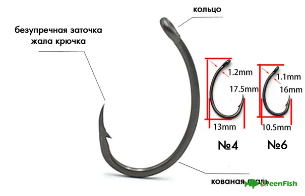 Комплект готових коропових повідців з волосом, Wide Krank #4, 6шт